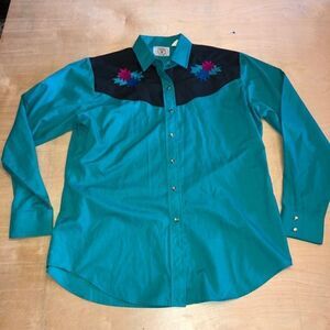 Ely Country‎ Charmer South Floral Embroidered Western Shirt Pearl Snap Large